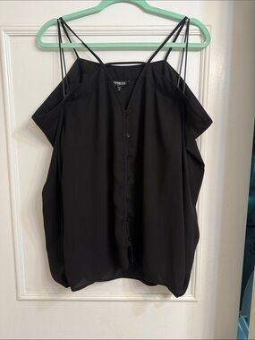Express Black Cold-Shoulder Button-Front Top